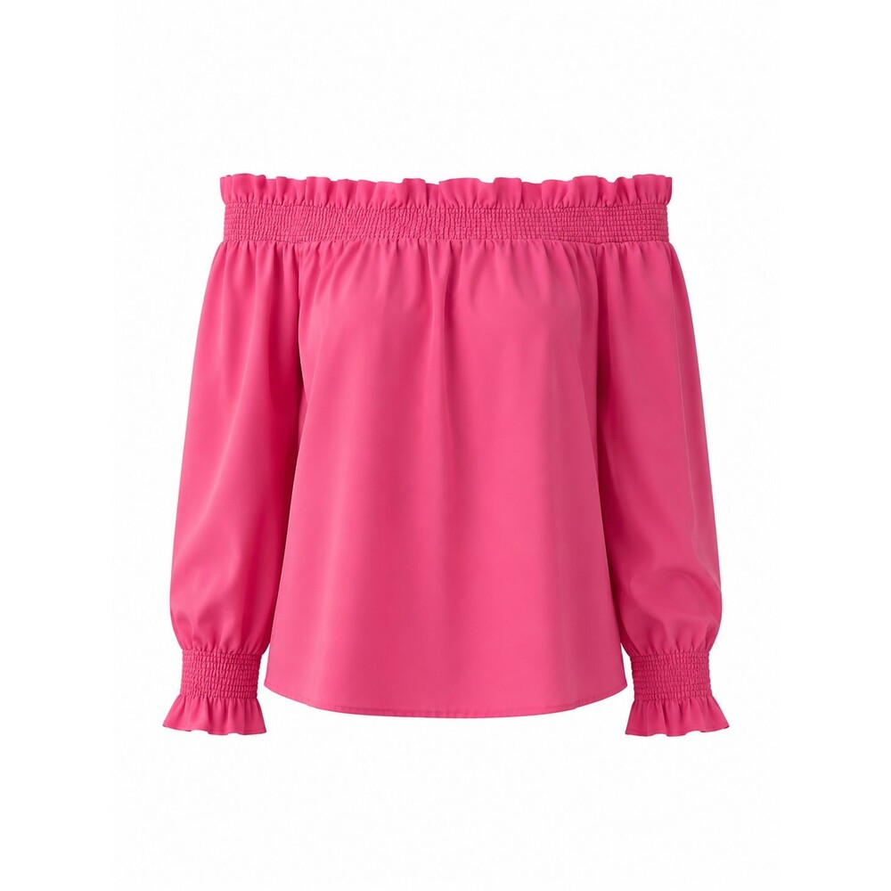 Crown & Ivy Off On Shoulder Shirt Top Womens Sz XL Neon Pink Smocked Stretch EUC - Picture 1 of 11